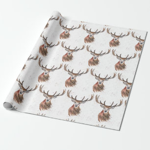 Deer Christmas watercolor Pattern Woodland Brown Wrapping Paper