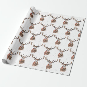 Deer Christmas watercolor Pattern Woodland Brown Wrapping Paper
