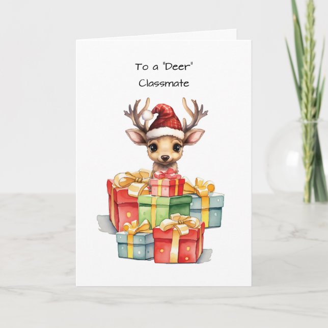 Deer Classmate Cute Christmas Piles of Love Card (Front)