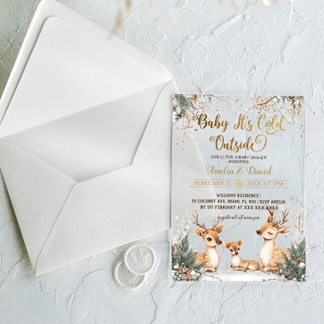 Deer Cold Outside Baby Shower Acrylic Invitations (Creator Uploaded)