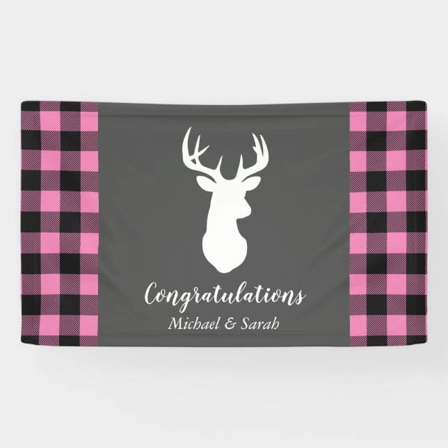 Deer Country Baby Shower Girl Pink Plaid Banner (Horizontal)
