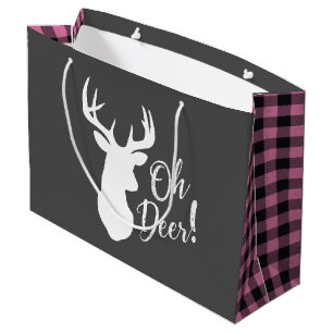 Deer Country Baby Shower Girl Pink Plaid Large Gift Bag