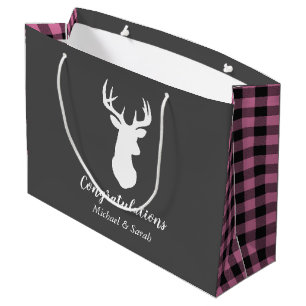 Deer Country Baby Shower Girl Pink Plaid Large Gift Bag