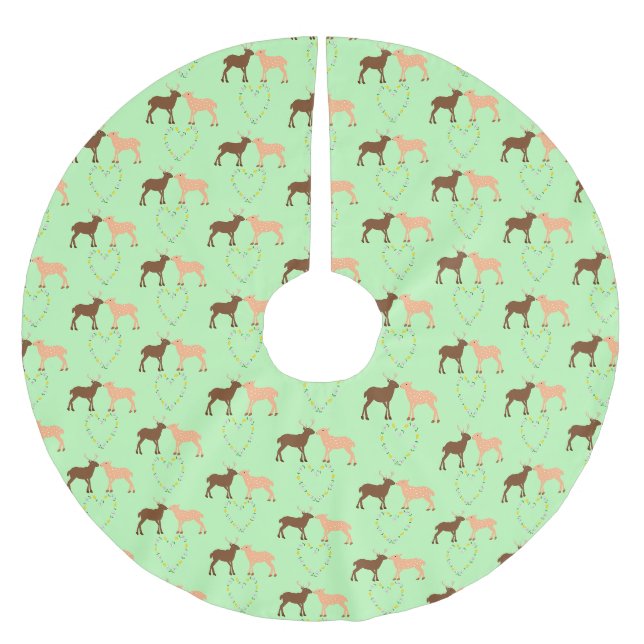 Deer Couple and Daisy Heart Brushed Polyester Tree Skirt (Front)