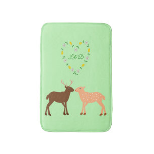 Deer Couple and Daisy Heart Custom Bath Mat