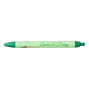 Deer Couple and Daisy Heart Custom Black Ink Pen