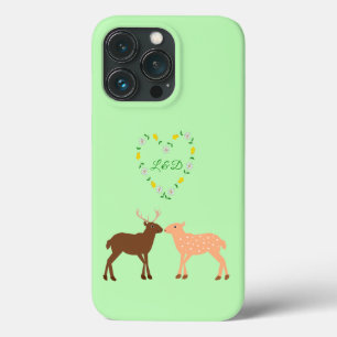 Deer Couple and Daisy Heart Custom iPhone 13 Pro Case