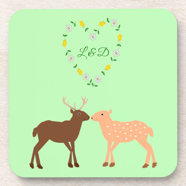 Deer Couple and Daisy Heart Custom Coaster (Front)