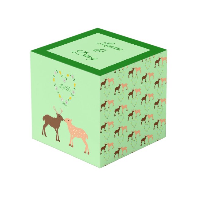 Deer Couple and Daisy Heart Custom Cube (Front Angled)