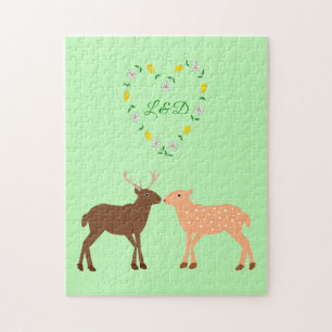 Deer Couple and Daisy Heart Custom Jigsaw Puzzle