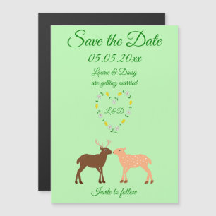 Deer Couple and Daisy Heart Custom Magnetic Invitation