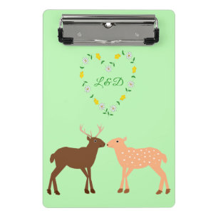 Deer Couple and Daisy Heart Custom Mini Clipboard