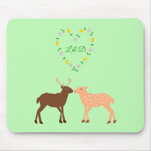 Deer Couple and Daisy Heart Custom Mouse Mat