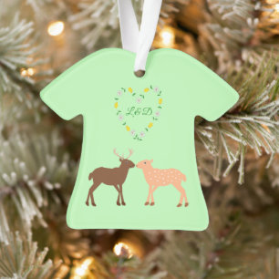 Deer Couple and Daisy Heart Custom Ornament
