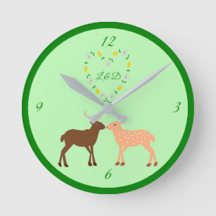 Deer Couple and Daisy Heart Custom Round Clock