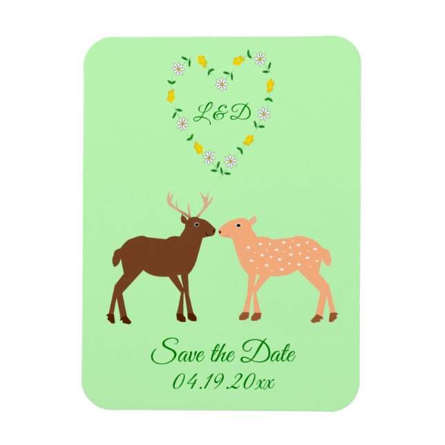 Deer Couple and Daisy Heart Custom Save the Date Magnet (Vertical)