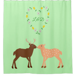 Deer Couple and Daisy Heart Custom Shower Curtain