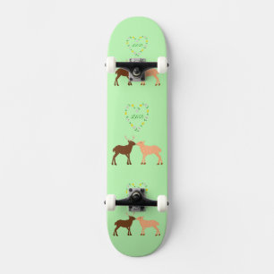Deer Couple and Daisy Heart Custom Skateboard