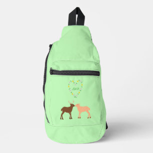 Deer Couple and Daisy Heart Custom Sling Bag
