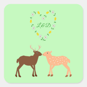 Deer Couple and Daisy Heart Custom Square Sticker
