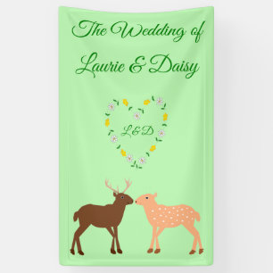 Deer Couple and Daisy Heart Custom Wedding Banner