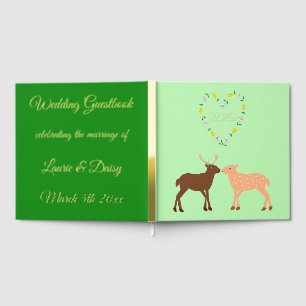 Deer Couple and Daisy Heart Custom Wedding Guest Book