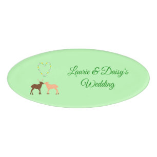 Deer Couple and Daisy Heart Custom Wedding Name Tag