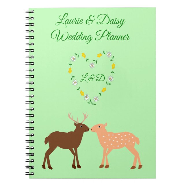 Deer Couple and Daisy Heart Custom Wedding Notebook (Front)