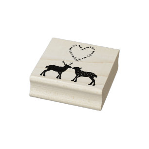 Deer Couple and Daisy Heart Custom Wedding Rubber Stamp