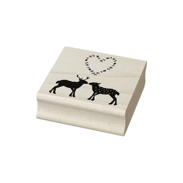 Deer Couple and Daisy Heart Custom Wedding Rubber Stamp (Stamp)