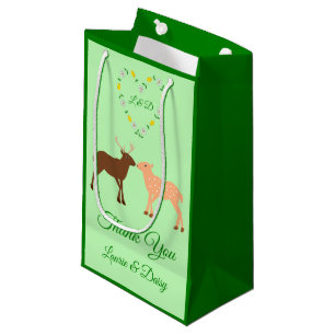 Deer Couple and Daisy Heart Custom Wedding Small Gift Bag