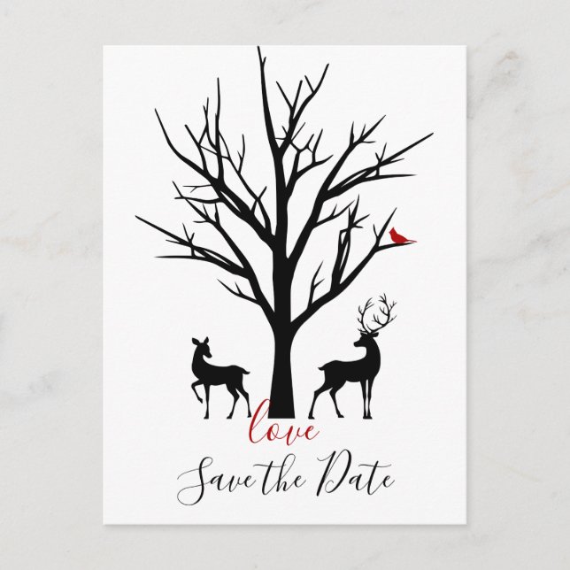 Deer Couple in Love Winter Save the Date Wedding Announcement Postcard (Front)