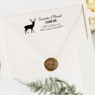 Deer Couple Return Address   Rubber Stamp