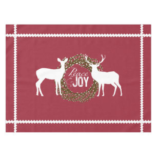 Deer Cranberry Red Peace Joy  Wreath Tablecloth