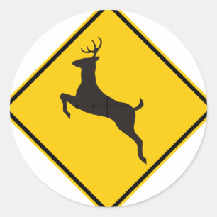 Deer Crossing Highway Sign Classic Round Sticker