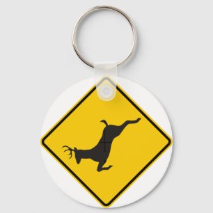 Deer Crossing Highway Sign Key Ring