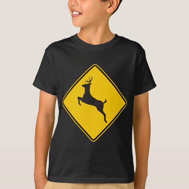 Deer Crossing Highway Sign T-Shirt (Front)