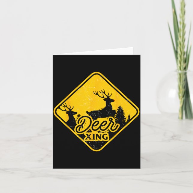 Deer Crossing Sign Christmas Xing Reindeer Funny M Card (Front)