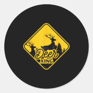 Deer Crossing Sign Christmas Xing Reindeer Funny M Classic Round Sticker