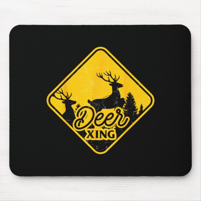 Deer Crossing Sign Christmas Xing Reindeer Funny M Mouse Mat (Front)