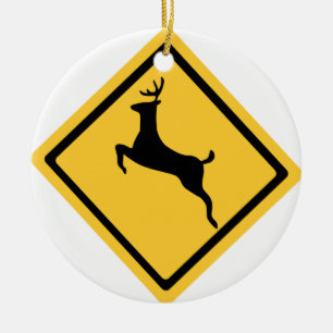 Deer Crossing Symbol Ceramic Tree Decoration
