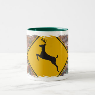 deer crossing Two-Tone coffee mug