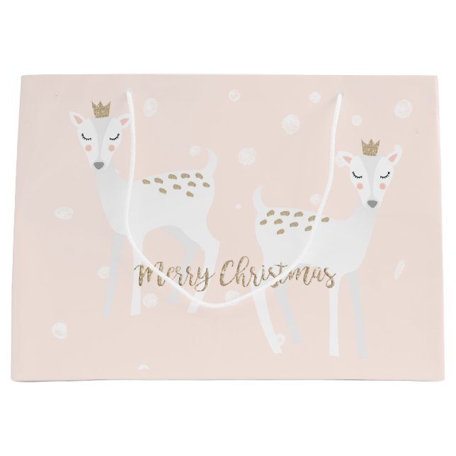 Deer - Cute Blush Pink Christmas Gift Bag (Front)