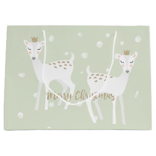 Deer - Cute Sage Green Christmas Gift Bag