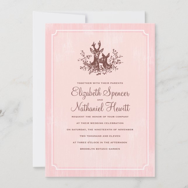 Deer Darlings Wedding Invitation Pink Brown (Front)