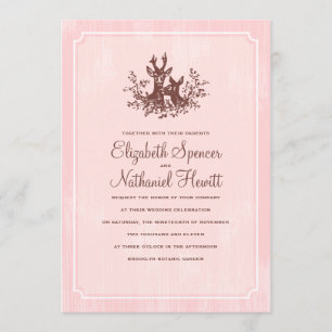 Deer Darlings Wedding Invitation Pink Brown
