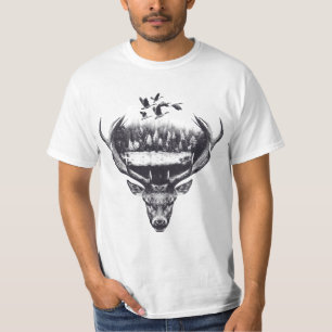 Deer design double exposed T-Shirt
