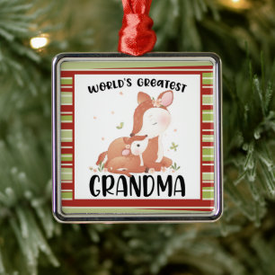 Deer Doe and Fawn World's Greatest Grandma Metal Tree Decoration