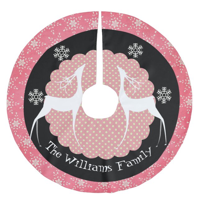 Deer, Dots, and Snowflakes Personalised Tree Skirt (Front)