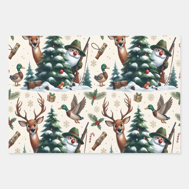 Deer, Ducks & Hunter Wrapping Paper Sheet (Front)